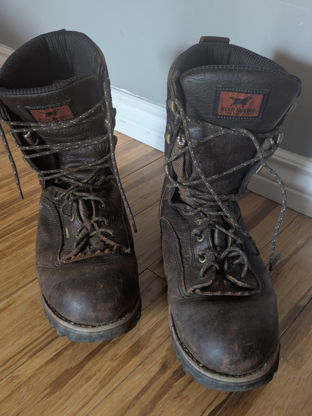 Irish Setter Dark Brown Leather Waterproof Work Boots with Tan Accents